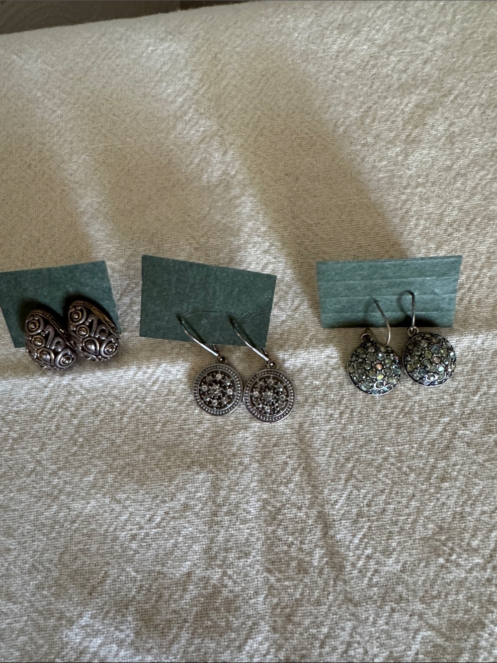Set of Three Silver-Tone Dangle & Stud Earrings with Rhinestones